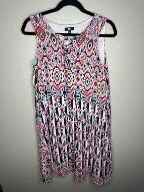 A&I Dress Womens Medium Multicolor Geometric Lace Up Shift Lined Sundress